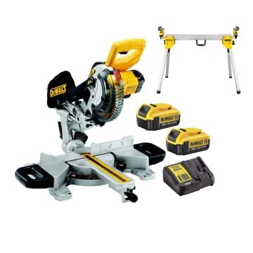 DeWalt DCS365M2KIT 18v Cordless XR Li-Ion 184mm Mitre Saw Inc 2x 4.0Ah Batts + DE7033-XJ Leg Stand