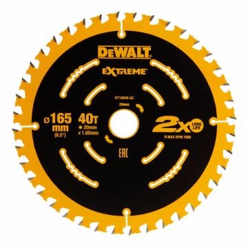 DeWalt DT10640-QZ ELITE SERIES Extreme Saw Blade 165mm x 20mm x 40T For Cordless Saws