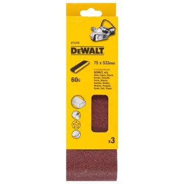 DeWalt DT3376-QZ Sanding Belts 75mm x 533mm 60 Grit For DCW220 x3 Pcs