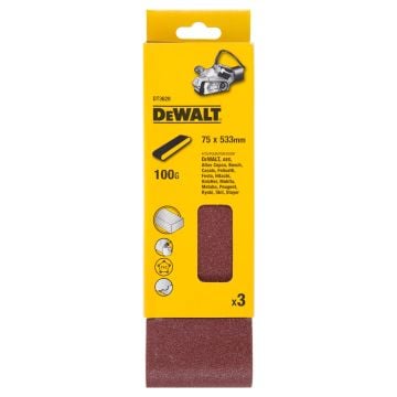 DeWalt DT3628-QZ Sanding Belts 75mm x 533mm 100 Grit For DCW220 x3 Pcs