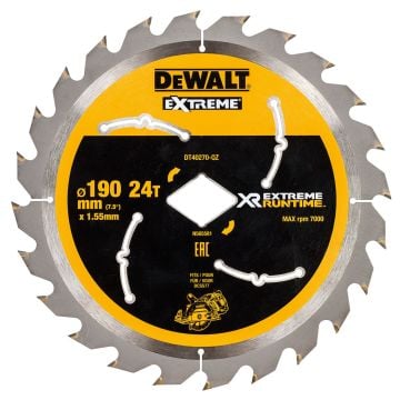 DeWalt DT40270-QZ XR FLEXVOLT eXtreme Runtime 190mm x Diamond Bore x 24T Circular Saw Blade