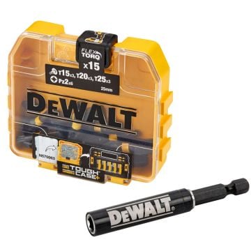 DeWalt DT70522T-QZ EXTREME FLEXTORQ TOUGHCASE Screwdriving Bit Set Inc Bit Holder x16 Pcs