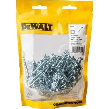 DeWalt DXPJS838E 38mm Square Flange Self-Tapping Pocket Hole Coarse Thread Screws x250 Pcs