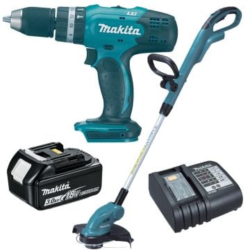 Makita DLX2114S 18v Cordless Twin Kit DHP453 Combi Drill & DUR181 Grass Trimmer inc 1x 3.0Ah Batt