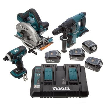 Makita DLX3029PTJ 18v 3 Piece Cordless Kit inc 4x 5.0Ah Batts and 3x MakPac Cases