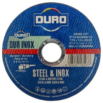 DURO 115mm / 4½" x 1mm Steel & Inox Super Thin Cutting Discs x10 Pcs In Tin