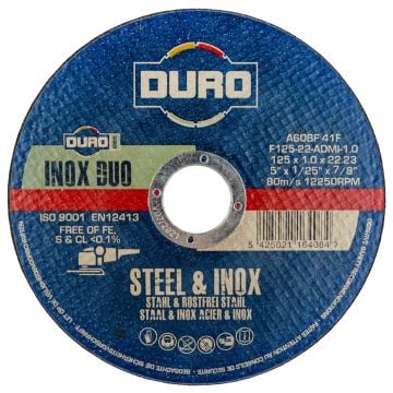 DURO 125mm / 5" x 1mm Steel & Inox Super Thin Cutting Discs x10 Pcs