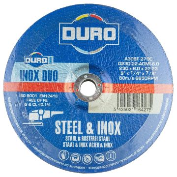 DURO 230mm / 9" x 6mm Steel & Inox Discs with DC x5 Pcs