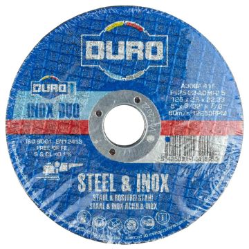 DURO 125mm / 5" x 2.5mm Steel & Inox Flat Cutting Discs x5 Pcs