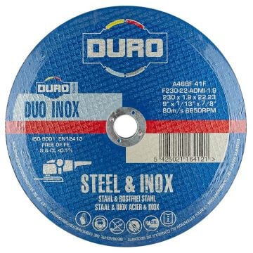 DURO 230mm / 9" x 1.9mm Steel & Inox Flat Cutting Discs x5 Pcs