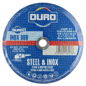 DURO 230mm / 9" x 3mm Steel & Inox Flat Cutting Discs x5 Pcs