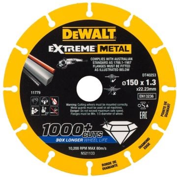 DeWalt DT40253-QZ Extreme 150 x 22.23mm Diamond Metal Cutting Disc