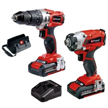 Einhell Power X-Change 18v Cordless Drill & Impact Driver Twin Pack Tool Kit Inc 2x 2.0Ah Batts
