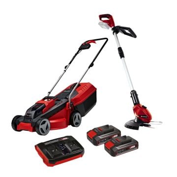 Einhell 18v Power X-Change Cordless Strimmer & Lawn Mower Garden Twin Kit Inc 2x 2.5Ah Batts