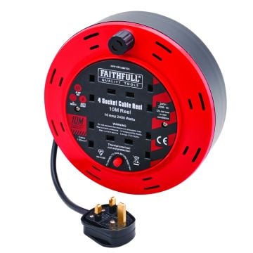 Faithfull FPPCR10M10A 10m Cable Reel 10A 4 Sockets 240v