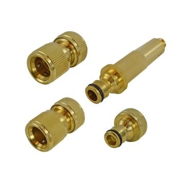 Faithfull FAIHOSESET4 x4 Piece Brass Nozzle and Hose Fittings Set