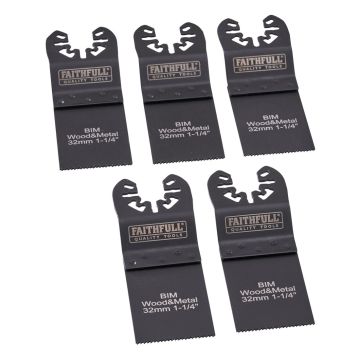 Faithfull MFWM32B Bi-Metal 32mm Flush Cut Wood/Metal Multi Tool Blade Set x5 Pcs