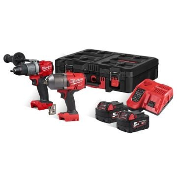 Milwaukee M18 FPP2I2-502P 18v Combi Drill & Impact Wrench Kit Inc 2x 5.0Ah Batts