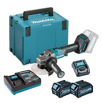 Makita GA005GD202 40v Max XGT Slide Switch 125mm Angle Grinder Inc 2x 2.5Ah Batts