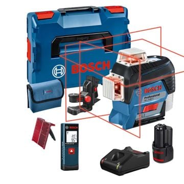 Bosch Professional GLL 3-80 C 10.8v / 12v Self Levelling Multi Line Laser Level Kit & Distance Meter Inc 1x 2.0Ah Battery
