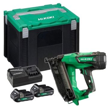 HiKOKI NT1865DMBJYZ  18v 16Ga Brushless Second Fix Angled Finish Nail Gun Inc 2x 2Ah Batteries 