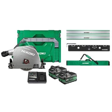 HiKOKI C3606DPA 36v MULTI VOLT Brushless Plunge Cut Saw Inc 2x 5.0Ah Batts + 4 Piece Guide Rail Kit