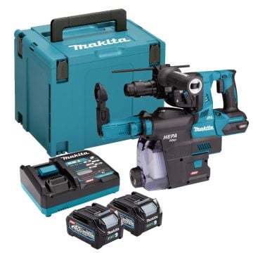 Makita HR004GD202 40v Max XGT Brushless SDS+ Plus Rotary Hammer 28mm inc 2x 2.5Ah Batts & DX14 Dust Box