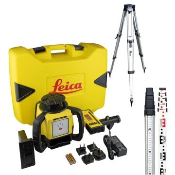 Leica R610BL Rugby 610 Basic Lithium-Ion Rotary Laser, Tripod & Staff Set