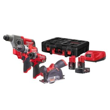 Milwaukee M12 FPP4A-622P 12v 4 Piece Kit Inc 1x 2.0Ah & 1x 6.0Ah Battery