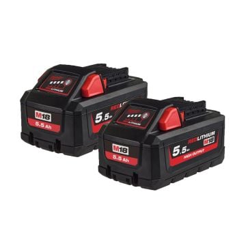 Milwaukee M18 HB5.5 18v HIGH OUTPUT 5.5Ah Li-Ion Battery Twin Pack