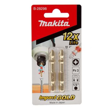 Makita B-28298 Impact Gold Xtreme Torsion PZ3 Bits 50mm x 1/4" Pack of 2