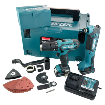Makita CLX203AJX1 10.8v CXT Slide Twin Pack HP331D Combi Drill & TM30D Multi Tool