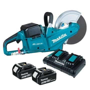 Makita DCE090T2X1 Twin 18v LXT Cut Off Saw Inc 2x 5.0Ah Batts + Twin Port Charger