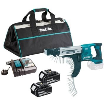 Makita DFR750RTE 18v LXT Cordless Auto Feed Screwdriver Inc 2x 5.0Ah Batts