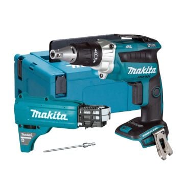 Makita DFS250 18v LXT Brushless Drywall Screwdriver Body Only Inc 191L24-0 Autofeed Attachment In Carry Case