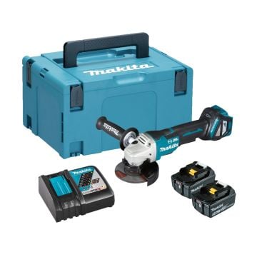 Makita DGA467RTJ 18v Brushless Paddle Switch 115mm Angle Grinder Inc 2x 5.0Ah Batts