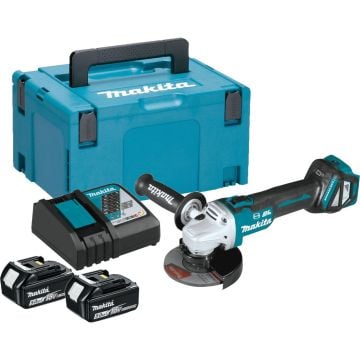Makita DGA513RTJ 18v LXT Brushless Slide Switch 125mm Angle Grinder Inc 2x 5.0Ah Batts