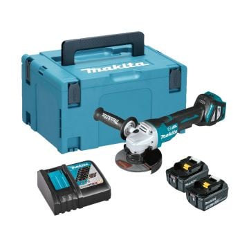 Makita DGA517RTJ 18v Brushless Paddle Switch 125mm Angle Grinder Inc 2x 5.0Ah Batts