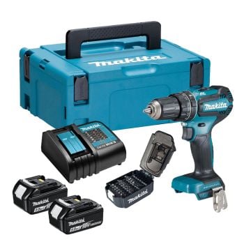 Makita DHP485TJX8 18v LXT Brushless 2-Speed Combi Drill Inc 2x 5.0Ah Batts & Bit Set x21 Pcs