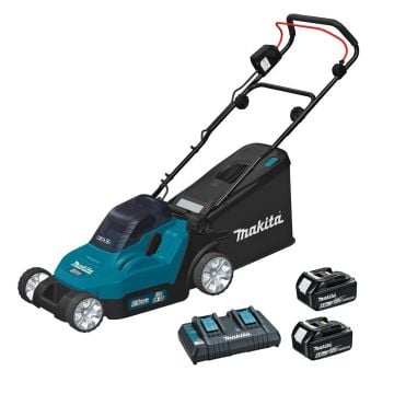Makita DLM382PG2 Twin 18v LXT Cordless 36v Lawn Mower 380mm Inc 2x 6.0Ah Batts