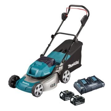 Makita DLM460PT2 Twin 18v LXT Brushless 36v Lawn Mower 460mm inc 2x 5.0Ah Batts