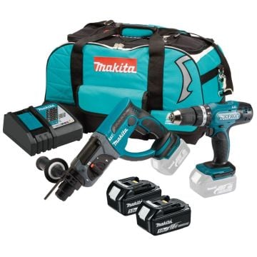 Makita DLX2025T 18v LXT Cordless 2 Piece Kit DHP453 Combi & DHR202 SDS+ Rotary Hammer Inc 2x 5.0Ah Batteries