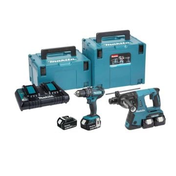Makita DLX2137PTJ 18v LXT Cordless Twin Kit DHP482 Combi & DHR263 SDS+ Hammer Drill Inc 4x 5.0Ah Batts