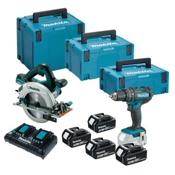 Makita DLX2140PTJ 18v LXT 2 Piece Cordless Kit Inc 4x 5.0Ah Batts & 3x MakPac Carry Cases