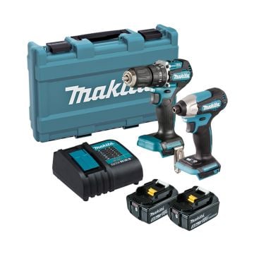 Makita DLX2414ST 18v Brushless Twin Kit DHP487 Combi + DTD157 Impact Driver Inc 2x 5.0Ah Batts