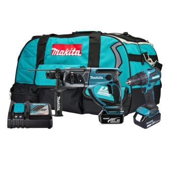 Makita DLX2563T 18v LXT 2 Piece Kit DHP490 Combi Drill & DHR202 SDS+ Plus Rotary Hammer Inc 2x 5.0Ah Batts