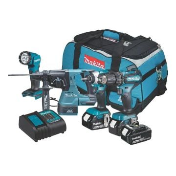 Makita DLX4138T01 18v LXT 4 Piece Kit DHP485, DTD153, DHR242 & DML815 Inc 3x 5.0Ah Batts