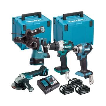 Makita DLX4195JX1 18v LXT Brushless 4 Piece Combo Tool Kit Inc 3x 5.0Ah Batteries In 2x Makpac Carry Cases