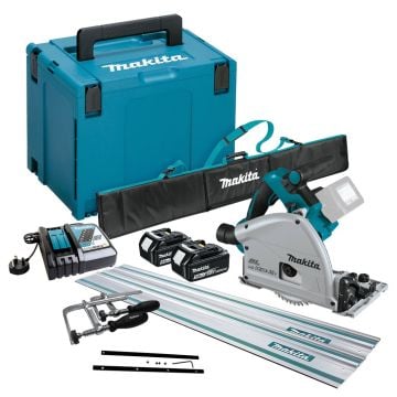 Makita DSP600TJKIT Twin 18v LXT Brushless Plunge Saw 165mm Full Kit inc 2x 5.0Ah Batts