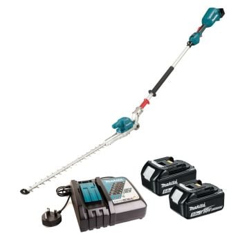 Makita DUN500WRTE 18v LXT Brushless Adjustable Head Pole Hedge Trimmer Inc 2x 5.0Ah Batts